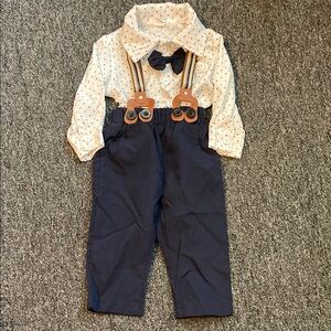 SHEIN White Polka Dot Shirt And Pant Set with Navy Accents